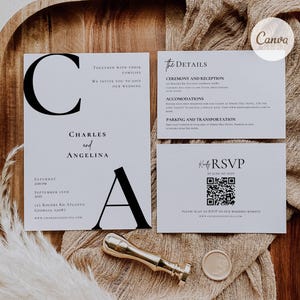 Inviti di nozze classici ed eleganti minimalisti in bianco e nero, inviti chic, biglietti RSVP e biglietti con i dettagli, inviti di nozze