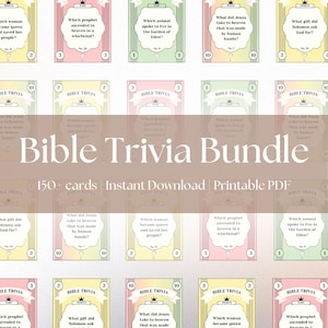 Bible Trivia-bundel: 150+ kaarten, bijbelspel, bijbeltrivia-avond, kerkbijbelspellen, christelijke spellen voor iedereen