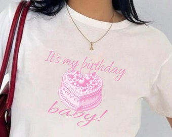 Birthday Party Baby tee Coquette y2K Cute Baby tee Birthday Girl crop top pink 90s aesthetic shirt for birthday gift preppy girly shirt