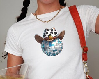 Disko Cowgirl Shirt Ästhetische Western-Baby-t-Shirt Trendige Rodeo Retro Baby-t-Shirt Gen Z Shirt Teenager-Mädchen Geschenk Landmädchen Disco Yeehaw Crop Top