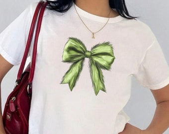 Grinch Coquette Bow Christmas Baby Tee Aesthetic Trendy Xmas Shirt 90s retro Tee Cute Cropped Tee Gift For Teenage Girl Preppy Baby tee
