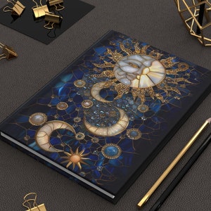 Celestial Astrology Moon and Stars Notebook Hardcover Journal Matte Gift for Friend Night Sky Unique Design Notebook Starry Night