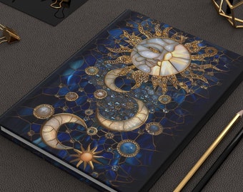 Celestial Astrology Moon and Stars Notebook Hardcover Journal Matte Gift for Friend Night Sky Unique Design Notebook Starry Night