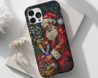 Weihnachten Weihnachtsmann Handyhülle Trendy Winter iPhone 15 14 13 12 pro Samsung Galaxy S24 S23 S22 Pixel 8 7 6 Faux Glasmalerei Mosaic