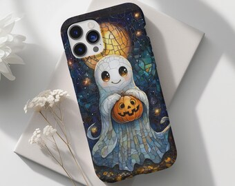 Süßer Kawaii Geist Halloween Handyhülle Glasmalerei Mosaik Herbst Herbst iPhone 15 14 13 12 Samsung Galaxy S24 S23 S22 Pixel 8 7