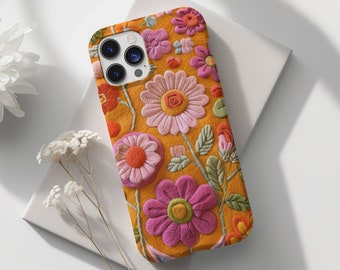 Floral Preppy Cute Hippie Phone Case Felt Illusion Coquette Spring Phone Cover Iphone 15 13 12 pro max Samsung Galaxy s24 s23 s22 Pixel 8 7