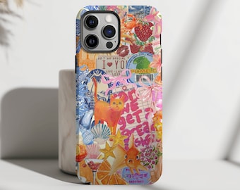 Coquette Girly European Collage Scrapbook Phone Case, Preppy cute watercolor aesthetic, iPhone 15 14 13 pro case, Samsung Galaxy s24 Cover