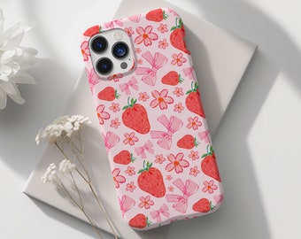 Coquette Strawberry Cute Preppy Phone Case Pink Trendy Girly Aesthetic iPhone 16 15 14 13 12 11 Pro Samsung Galaxy s24 s23 s22 Pixel 8 7 6