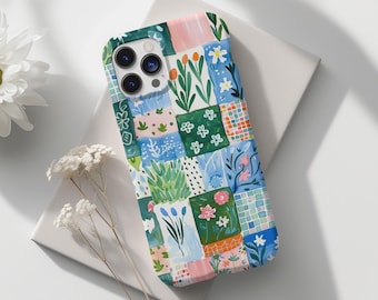 Patchwork Quilt Tile Oma Chic Ästhetische Blumen Boho niedlich Frühling Trendy Handyhülle iPhone 15 14 13 12 Samsung Galaxy S24 S23 Pixel 8 7