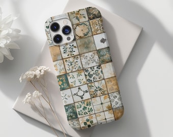 Vintage Kachel Handyhülle Elegant Patchwork Einzigartig Ästhetisch iPhone 16 15 14 13 12 Pro Max Samsung Galaxy S24 S23 S22 Ultra Pixel 8 7 6