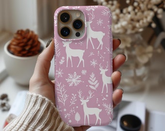 Pink Winter Preppy Aesthetic Christmas Snowflakes Dear Cute Girly Ugly Sweater Aesthetic iPhone 16 15 14 13 12 Samsung Galaxy s24 s23 s22