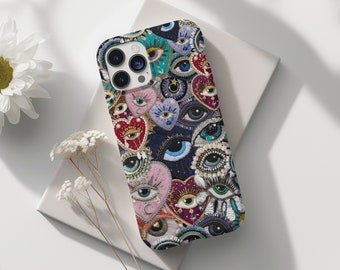 Evil Eye Mosaic Charm Vintage Retro  tile phone case, Collage Scrapbook aesthetic phone cover, iPhone 15, 14, 13 case, Samsung s24, s23, s22