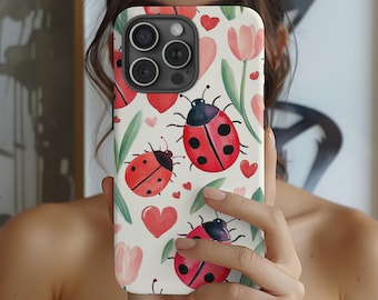 Marienkäfer Valentine Handyhülle Frühling süße Tulpe Liebe Geschenk Ästhetisches Handy 16 15 14 13 Pro Max Samsung Galaxy Ultra S24 S23 S22 Ultra Pixel 8