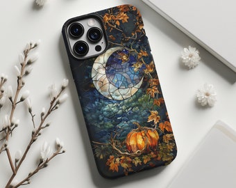 Halloween Himmlischen Kürbis Vintage Stained Glass ästhetik Handyhülle, iPhone 16 15 14 13 12 pro case, Samsung s24 s23 s22 abdeckung, Pixel 8 7