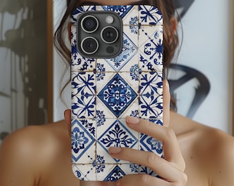 Vintage Portugesse Azulejo Fliesen Handyhülle alte ästhetische elegante minimalistische blaue Handyhülle iPhone 15 14 13 Samsung s24 s23 s22 Pixel 8 7 6