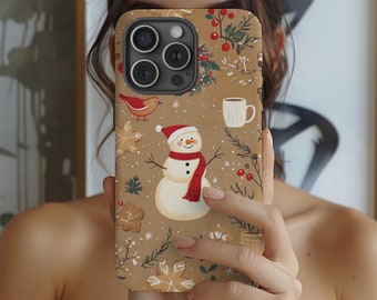 Winter Christmas Phone Case Cute Warm Festive Watercolor Aesthetic Snowman iPhone 16 15 14 13 12 Pro Samsung Galaxy s24 s23 s22 Pixel 8 7 6