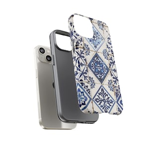 Portuguese Azulejo Tile Phone Case, Blue White Mediterranean, Vintage Boho Ceramic Tile Cover, iPhone 17 16 15 Pro Max, Samsung S26 S25 S24 image 7