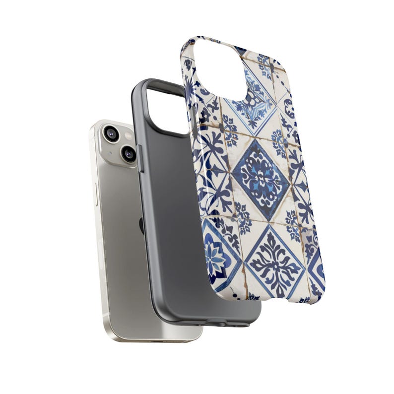 Portuguese Azulejo Tile Phone Case, Blue White Mediterranean, Vintage Boho Ceramic Tile Cover, iPhone 17 16 15 Pro Max, Samsung S26 S25 S24 image 7