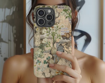 Cottagecore nature scrapbook collage phone case nature lover gift boho Fairy aesthetic iPhone 16 15 14 13 case Samsung Galaxy s24 s23 Pixel