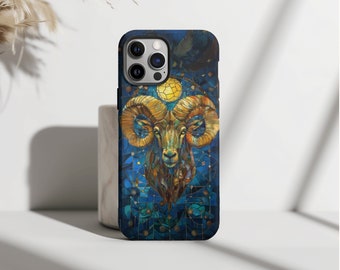 Zodiac Sign Aries Mosaic Stained Glass Vintage Astrology Celestial Horoscope Phone case, Aries gifts, iPhone 16 15, 14, 13 Samsung s24 cover
