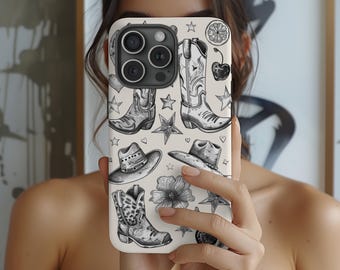 Cowgirl Western Phone Case Wild West Cowboy Collage Scrapbook Trendy Phone Cover iPhone 16 15 14 13 Samsung Galaxy s24 s23 s22 Pixel 8 7 6