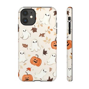 Cute Pumpkin Fall Leaves Phone Case, Autumn Ghost Halloween Cover, Cozy Aesthetic Gift, iPhone 17 16 15 Pro Max, Samsung S26 S25 S24 image 6
