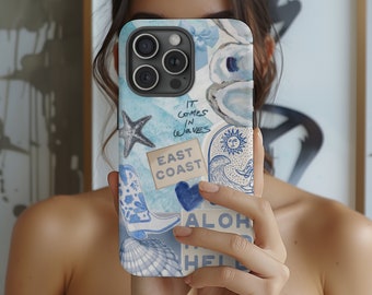 Coastal cowgirl Collage phone case, Summer Blue Ocean Aesthetic, European Watercolor Pastel cover, iPhone 15, 14, 13, 12 Case, Samsung s24