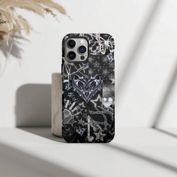 Grunge Y2K Black Aesthetic Phone Case, Gothic 2000s Retro