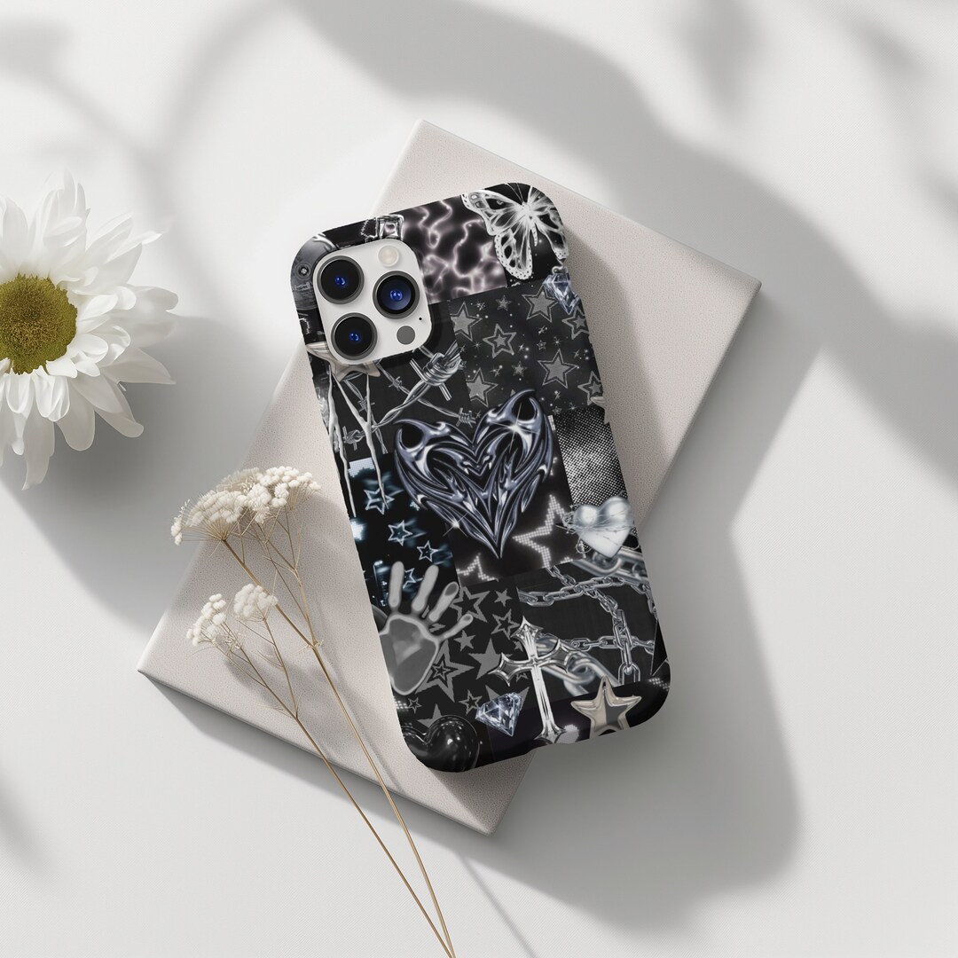 Grunge Y2K Black Aesthetic Phone Case, Gothic 2000s Retro Punk Emo