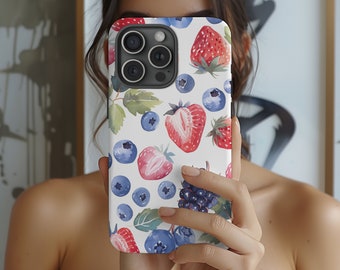 Fruit Berries Aesthetic Phone case Strawberry Blueberry Cute Summer phone case, iPhone 16 15, 14, 13, Samsung s24, s23, s22 cover
