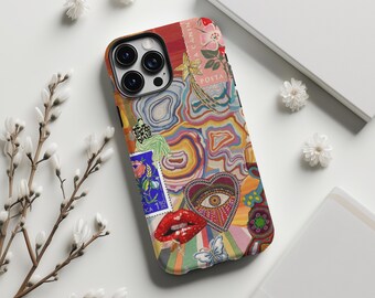 Vintage Scrapbook Collage Evil Eye Cool ästhetische Handyhülle, iPhone 15 14 13 12 Pro Hülle, Samsung Galaxy s24 s23 s22 Hülle, Pixel 8 7
