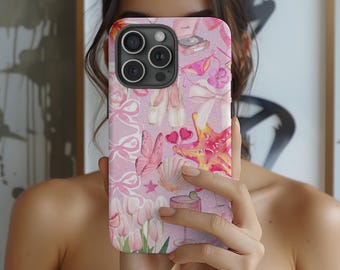 Pink Coquette Cute Girly Preppy Aesthetic Collage-telefoonhoesje, iPhone 15 14 13 12 Samsung Galaxy s24 s23 s22 Pixel 8 7 6