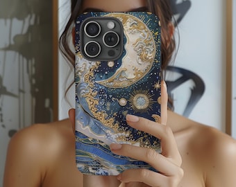 Celestial Moon Bead Embroidery Illusion Vintage Mosaic Aesthetic Phone Case, iPhone 16 15 14 13 12 Samsung s24 s23 s22 Pixel 8 7