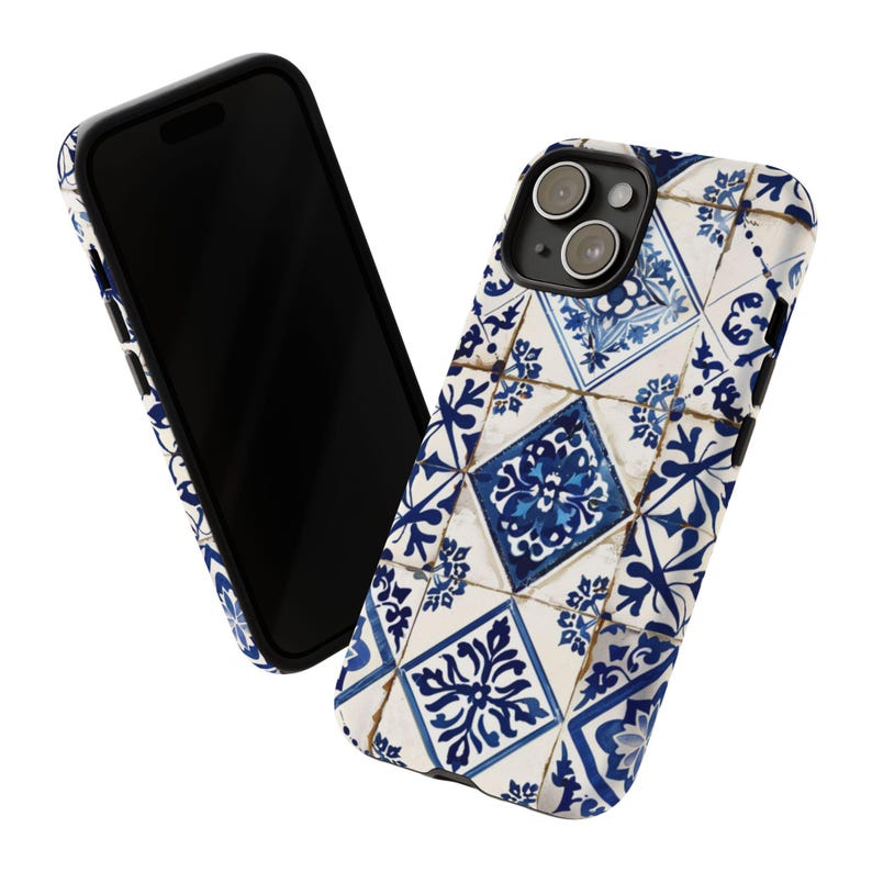 Portuguese Azulejo Tile Phone Case, Blue White Mediterranean, Vintage Boho Ceramic Tile Cover, iPhone 17 16 15 Pro Max, Samsung S26 S25 S24 image 5