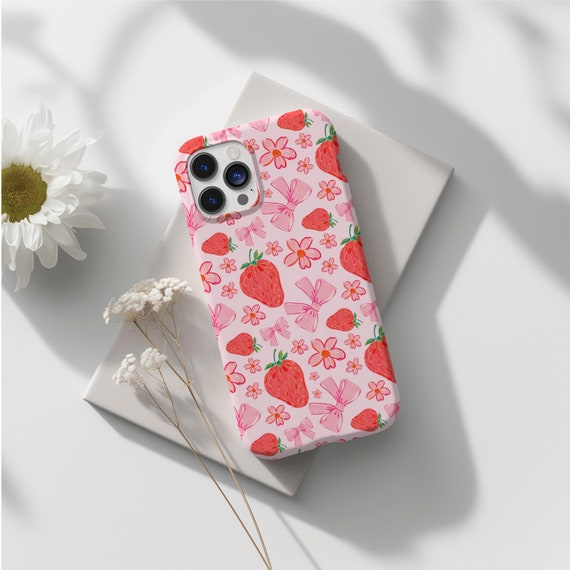 Coquette Strawberry Cute Preppy Phone Case Pink Trendy Girly Aesthetic iPhone 16 15 14 13 12 11 Pro Samsung Galaxy s24 s23 s22 Pixel 8 7 6