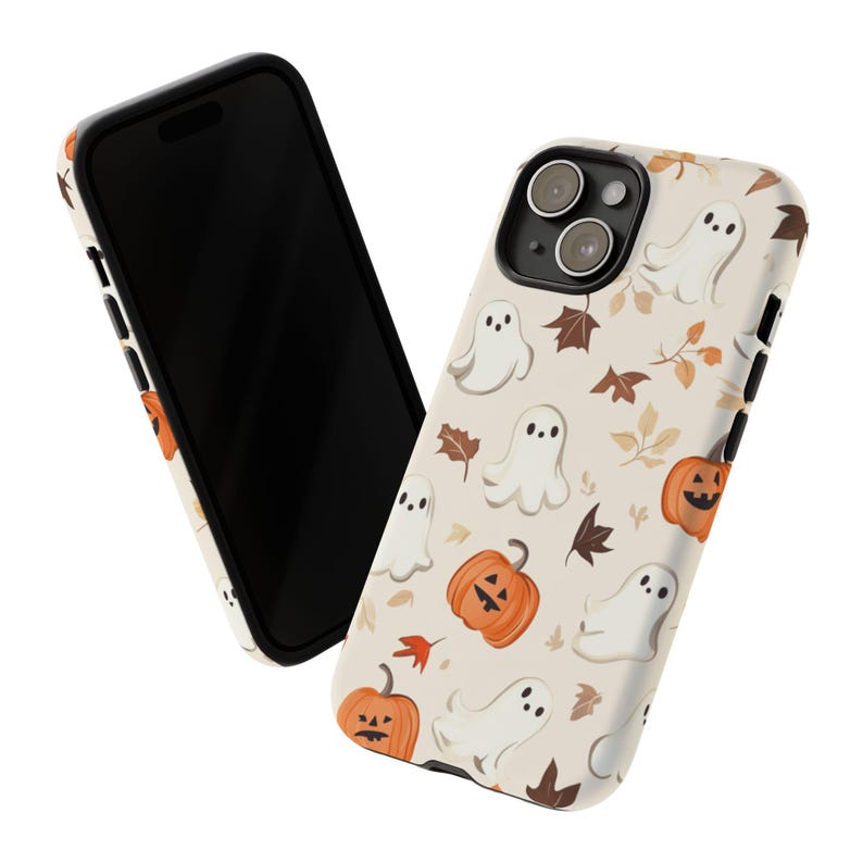 Cute Pumpkin Fall Leaves Phone Case, Autumn Ghost Halloween Cover, Cozy Aesthetic Gift, iPhone 17 16 15 Pro Max, Samsung S26 S25 S24 image 5