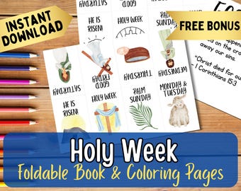 Holy Week Printables | Digital Download | Foldable Books + Coloring Pages with Scripture Easter Church Christian Easter Craft Worksheet