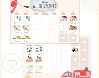 Wochenplaner für Kinder Feuerwehr - Routineplaner für Kinder Feuerwehrauto
