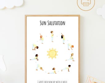 Sun Salutation Poster for Kids Yoga Children's Yoga Download