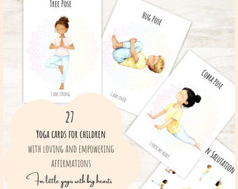 Cartes de yoga pour enfants / 27 postures de yoga pour enfants avec affirmations positives / Yoga pour enfants