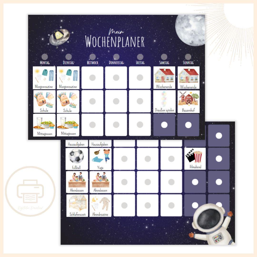 Weekly Planner for Children Space Astronaut - Routine Planner for ...
