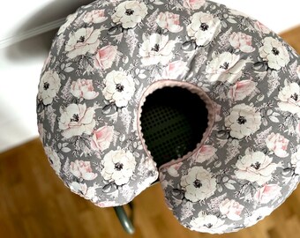 Federa per cuscino da allattamento in cotone biologico: Minky, foglie e rose