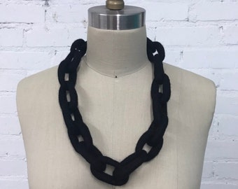 Black Felted Necklace Chain Fiber Art from Hard and Soft Collection - made to order