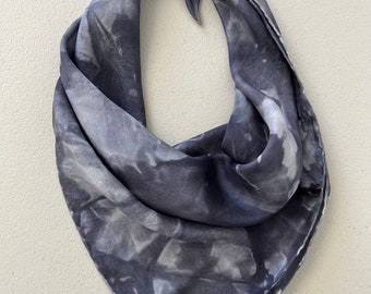 Grey Silk Scarf Bandana Square Hand Dyed Charcoal - Smoke