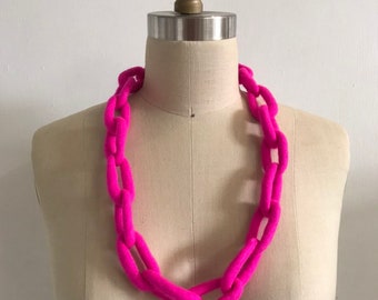 Magenta Felted Necklace Chain Fiber Art from Hard and Soft Collection - Neon Pink