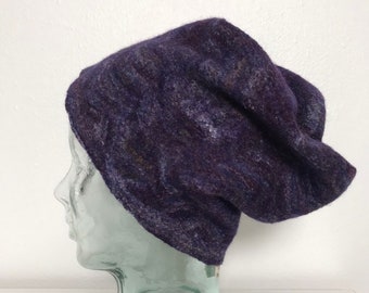 Purple Felted Hat Slouchy Multicolor Beenie Unisex - Concord - Made to Order