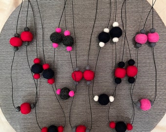 Felt bead long necklace adjustable