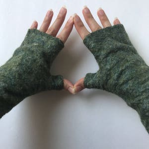 Green Felted Arm Warmers Red Green Multi Color Merino Wool Tussah Silk Moss Made to Order image 2