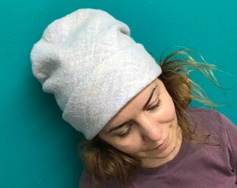 Pastel Felted Hat Slouchy Multicolor Beenie Off White - Sorbet - made to order