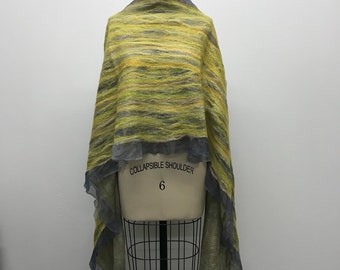 Yellow Scarf Nuno Felted Shawl Wrap Chartreuse Gray Multi - Citrus